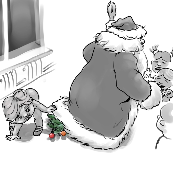 Пока Дедушка раздавал всем подарки из кармана, маленький Максим решил подсмотреть как Дед Мороз выглядит под шубой, не папа ли это Ильи, как тот говорил.