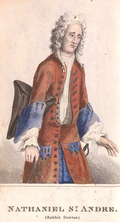 Натаниэль Сент-Андре (Кроличий доктор). Портрет-карикатура из английской газеты.
