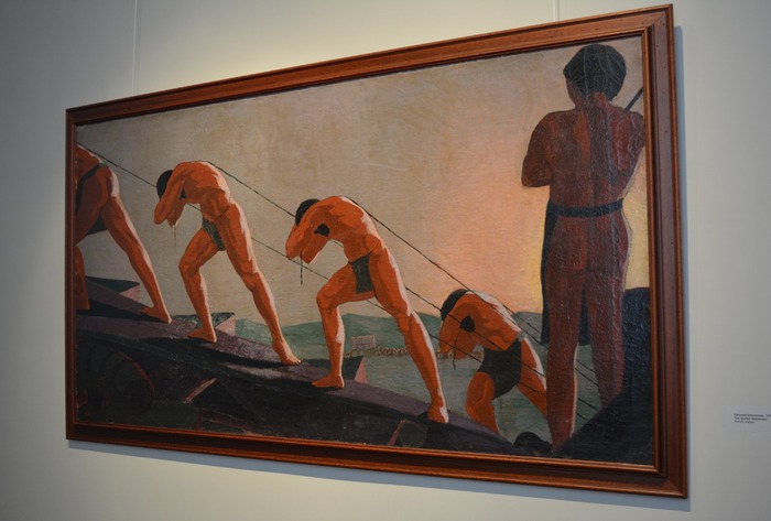 "Постройка пирамид", 1910-е, полотно из "Египетского цикла" Е. И. Камзолкина из коллекции Ивановского художественного музея