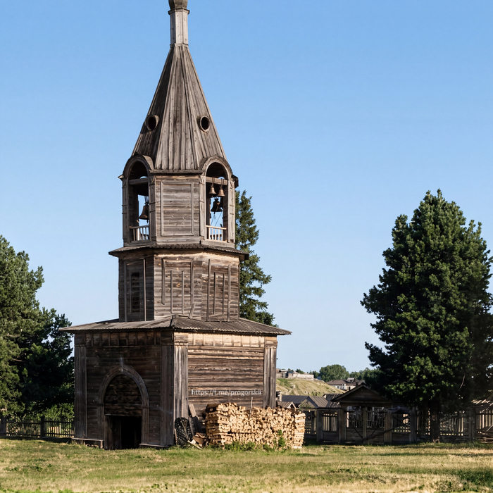 Сегодня на реставрации ч/б фотография Прокудин-Горского: Колокольня при древней церкви Божьей Материи Одигитрии. Верхотурье. 1909 г