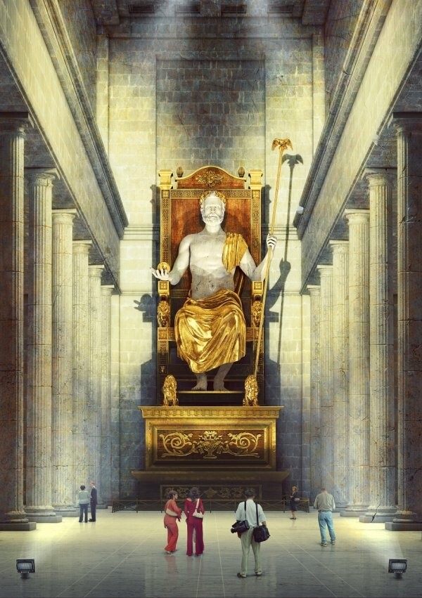 Была воздвигнута в V веке до нашей эры и находилась в мраморном храме Зевса на греческом полуострове Пелопоннес.