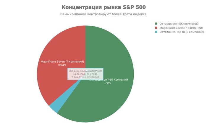 ������������ ������������� �����: 7 �������� (Magnificent Seven) ��������� 36,4% ���� �������� ������������� S&amp;P 500