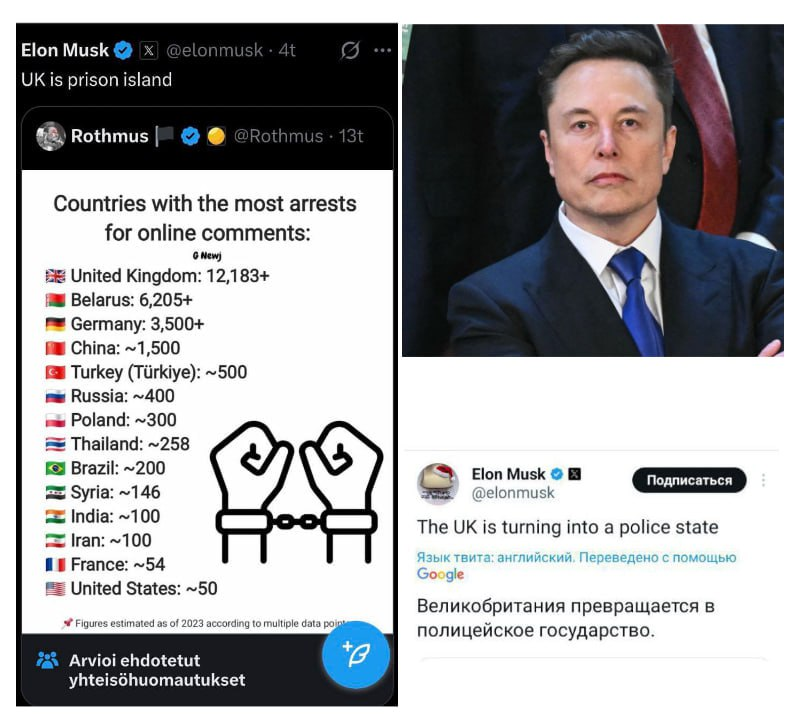 Elon Musk called the UK a police state - Elon Musk, Great Britain, Arrest, Twitter, X (Twitter), Screenshot