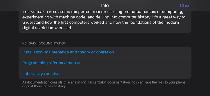 На экране информации есть описание приложения и набор оригинальной документации