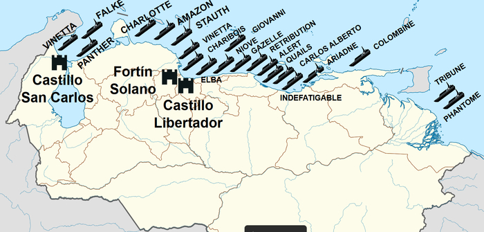 Карта блокады побережья Венесуэлы в 1902 - 1903 годах