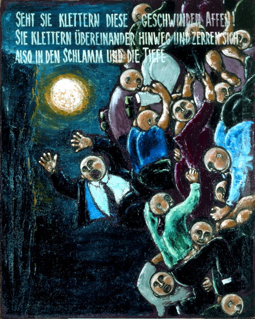 Watch them clamber, these swift monkeys! They clamber over one another and thus drag one another into the mud and the depth (Nietzsche, Thus spake Zarathustra, Lena Hades)
