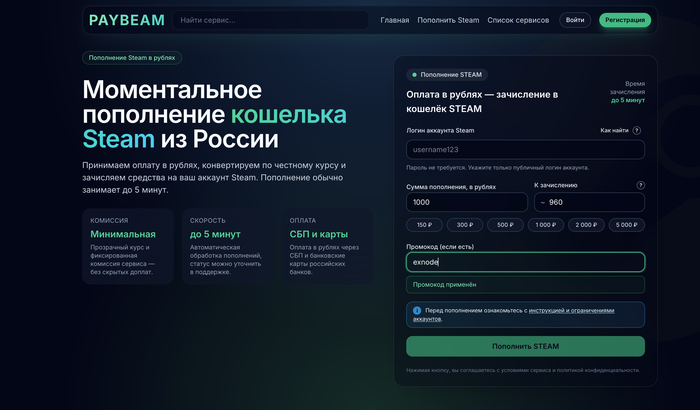 ���������� ���������� �������� ���� ����� Paybeam