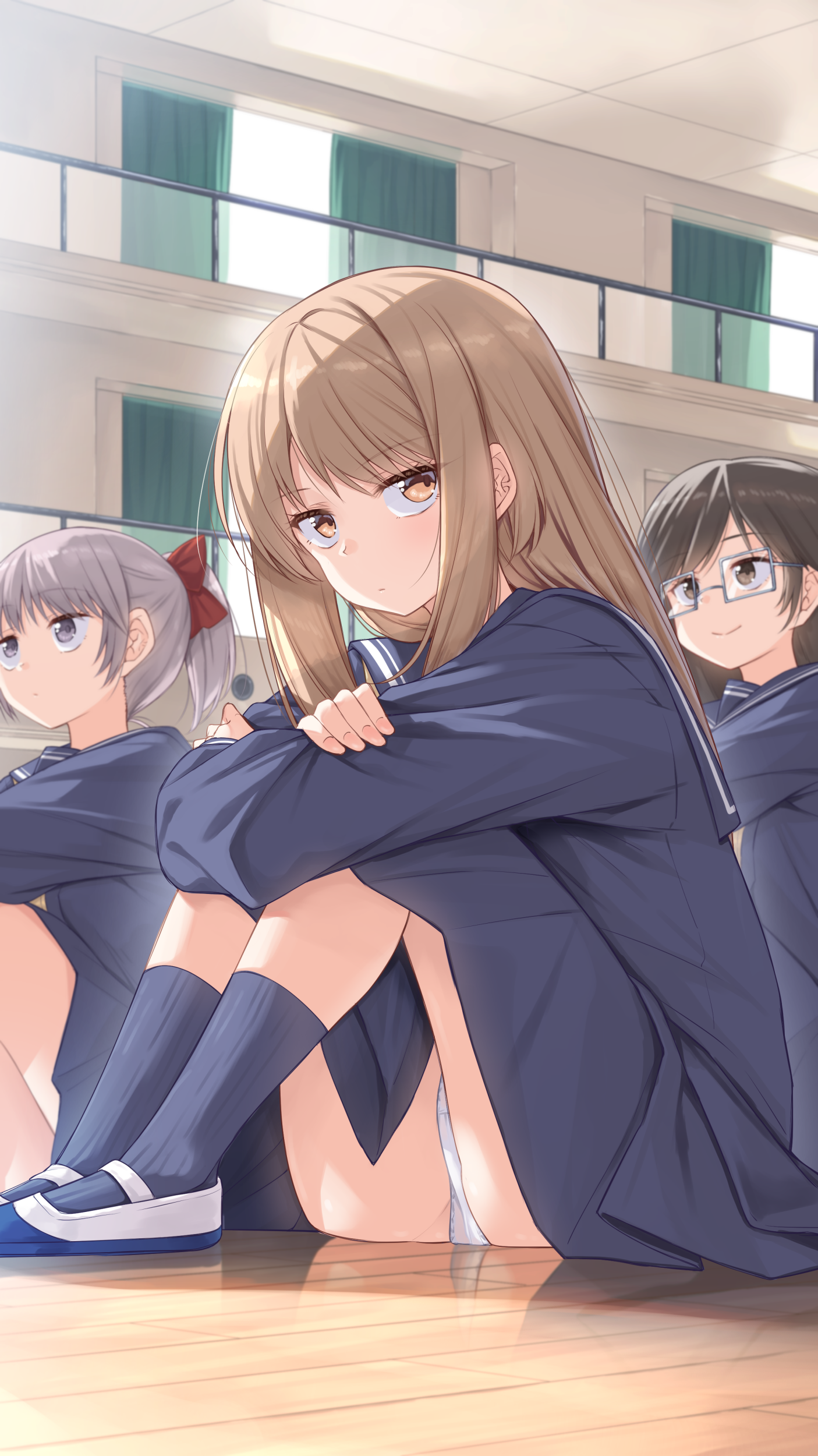 Tsubaki-chan - Anime, Anime art, Pixiv, Original character, Schoolgirls, Pantsu, Booty, Gloomy, School