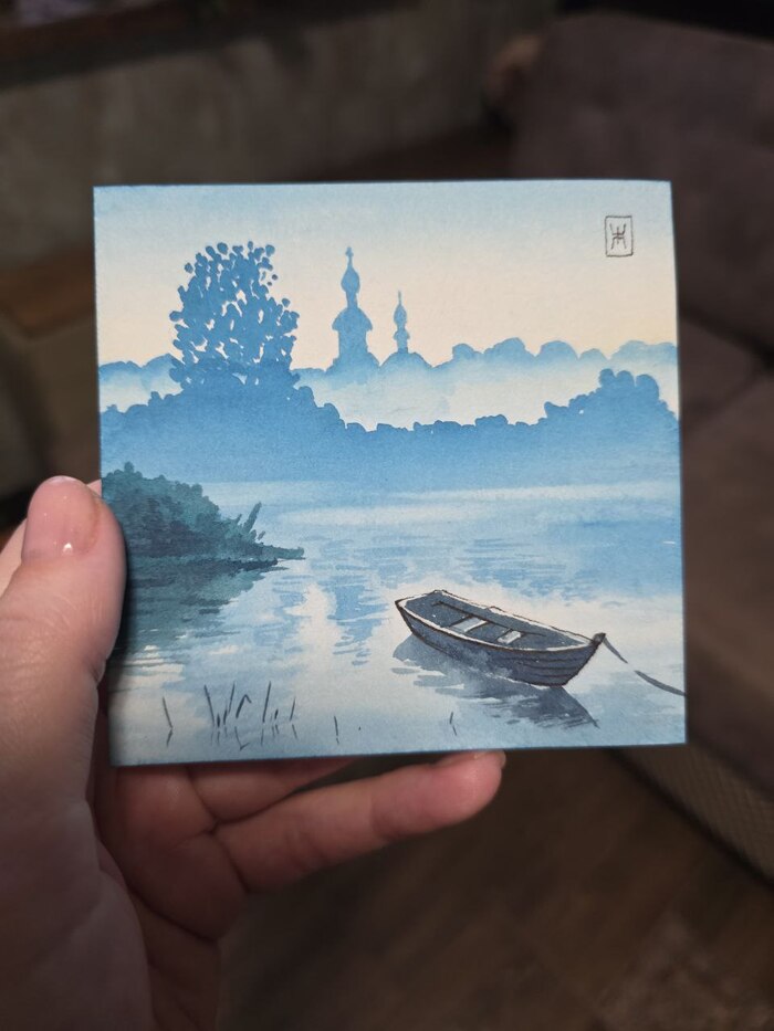 Акварель, хлопковая бумаг 10х10см, линеры. 26г.