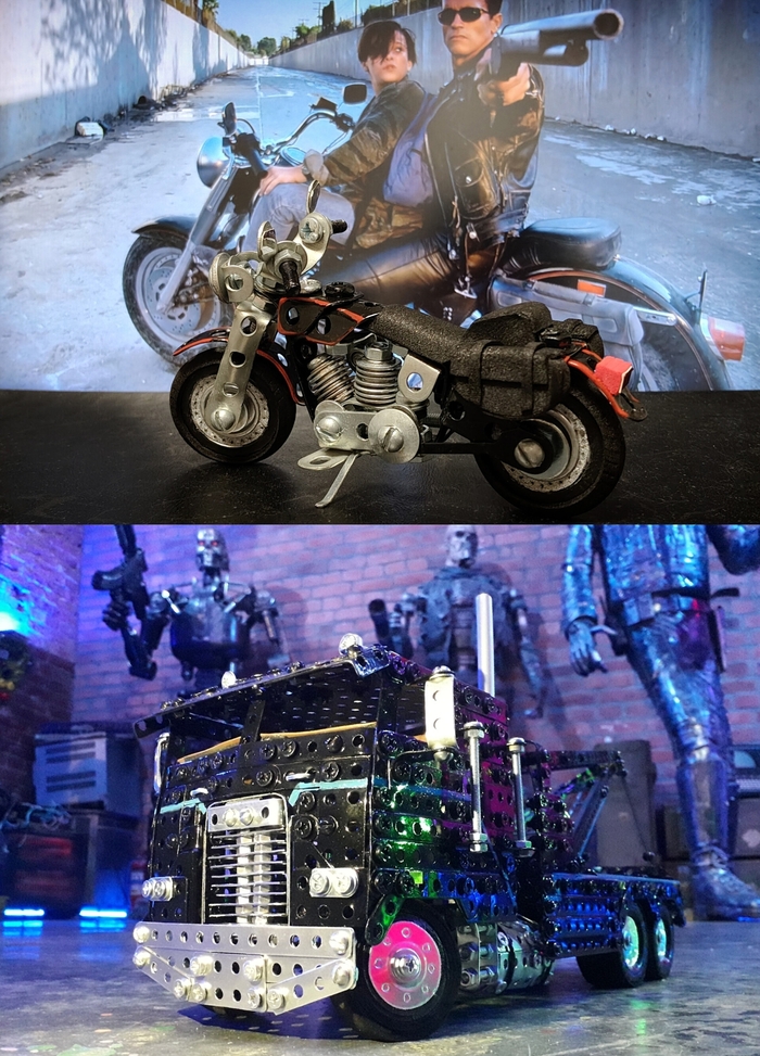 Harley-Davidson, Freightliner из металлического конструктора, проволоки, резины и картона