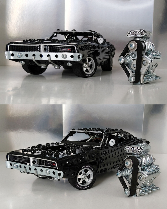 Dodge Charger, V8 из металлического конструктора, проволоки, резины и картона