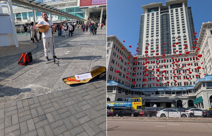 Уличные музыканты и подготовка города к Китайскому Новому году создают атмосферу