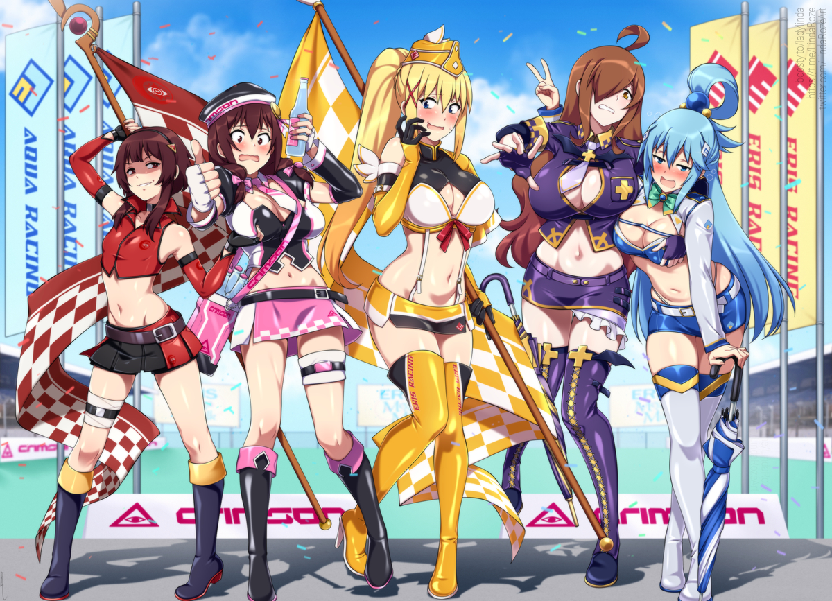 Богиня благословляет эти прекрасные гонки - Аниме, Anime Art, Konosuba, Megumin, Yunyun, Darkness, Wiz, Aqua, Pixiv, Lindaroze, Красные глаза