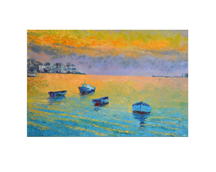 Лодки в бухте Аполлоновка. 60х40. 2014