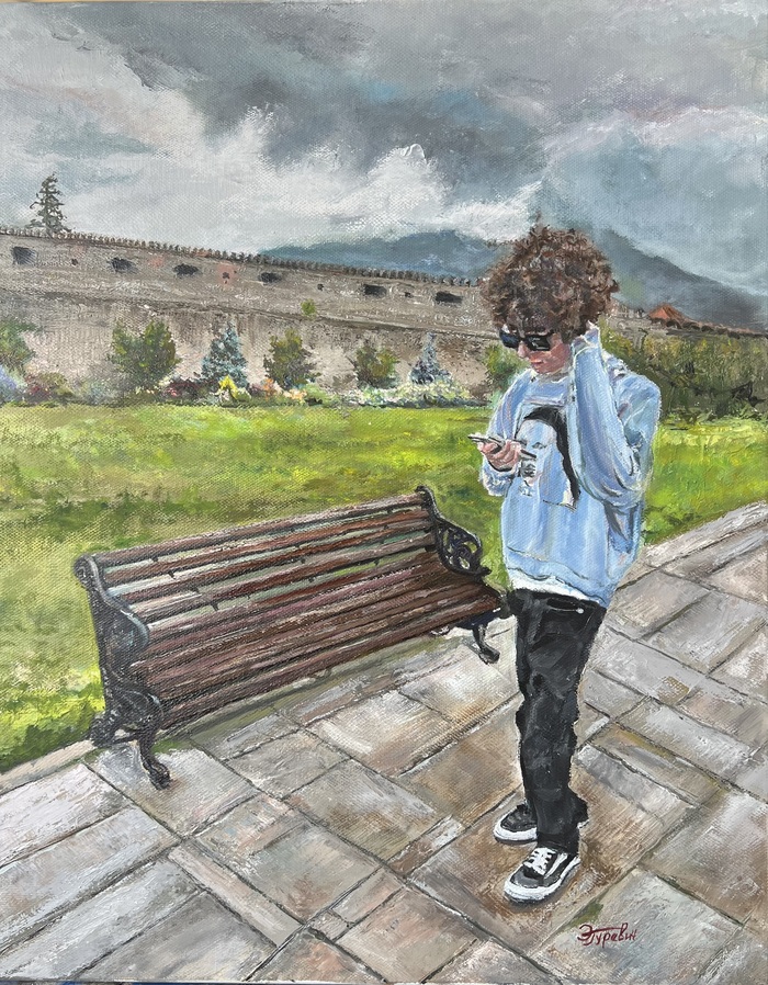 Современный мужской портрет маслом «Время связи»