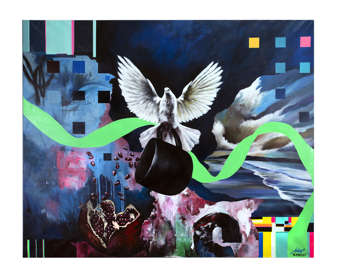 картина Независимость кисти художника Antonio Lebedef написанная на холсте , акриловыми красками на берегу моря, в рамках его перформанса.