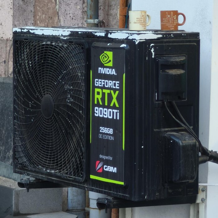 Отличная идея местного магазина ПК раскрасить кондей под GeForce RTX 9090TI