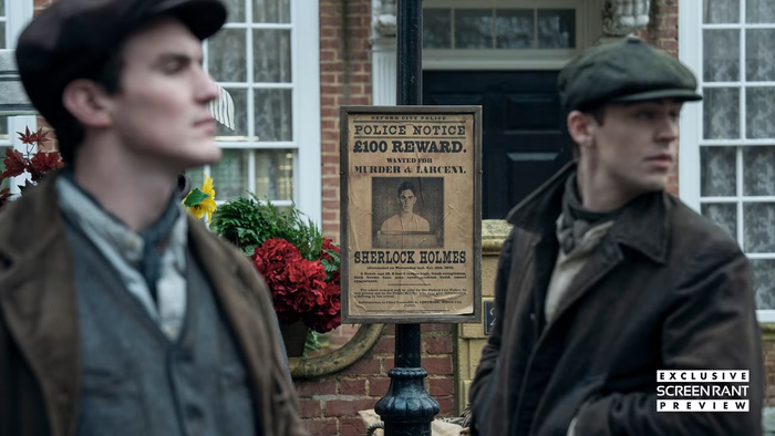 Сериал Молодой Шерлок — Холмс и Мориарти у плаката о розыске, новые кадры Prime Video