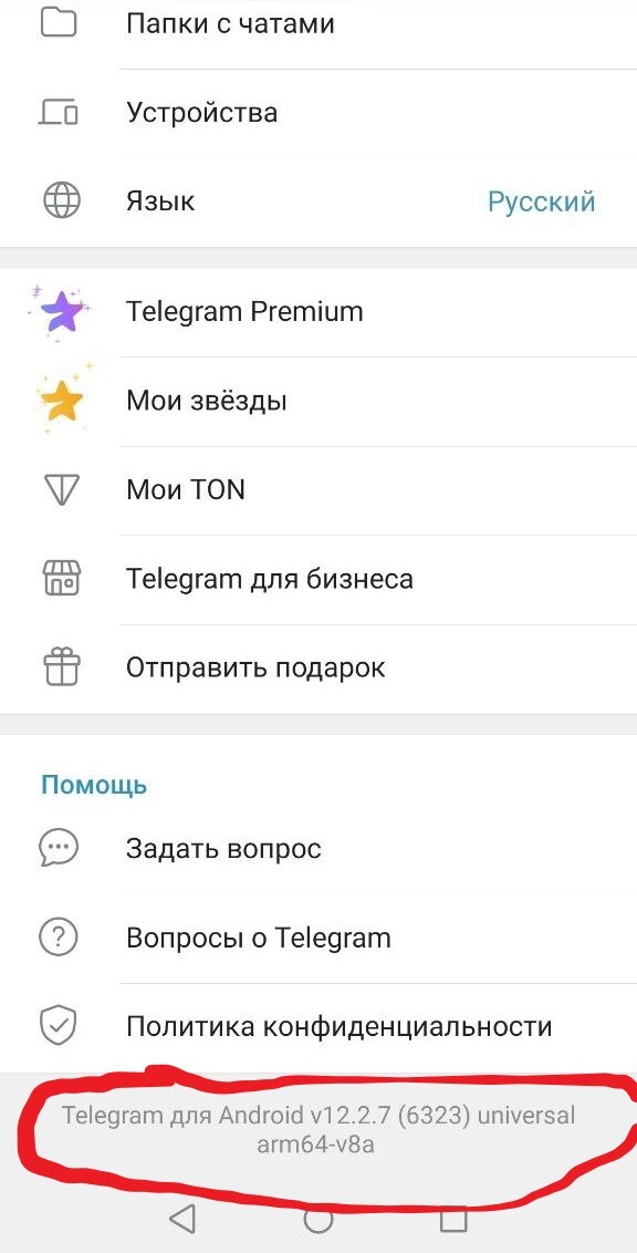Открываем настройки телеги и заходим в инженерное меню. У кого то будет длительное нажатие, у кого то надо несколько раз тапнуть по версии Телеги. Попадаем сюда.
