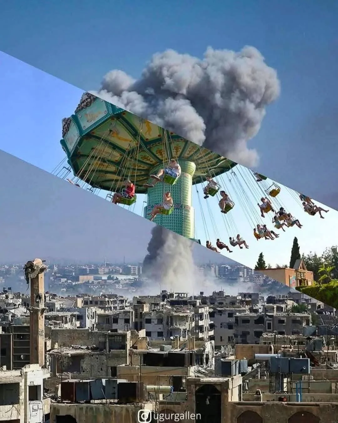 Turkish artist combines two opposing realities into one - Turkey, Turks, Artist, The photo, War, Peace, Children, Comparison, Longpost, Repeat, Politics