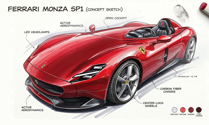 Скетчи Феррари СП1