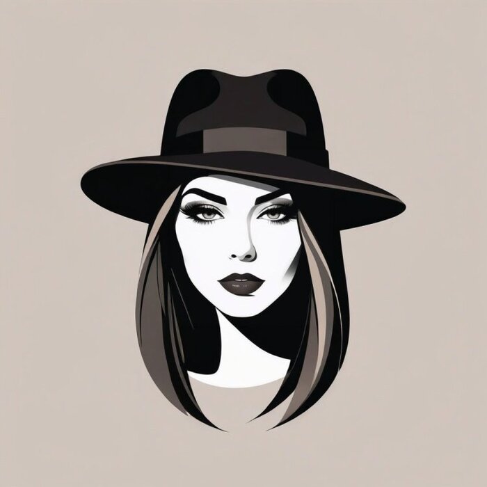 Minimal vector illustration of a girl, vector style, hat in smoky shades