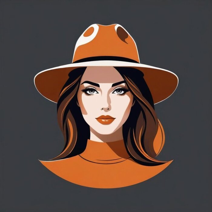 Minimalist vector portrait of a girl, vector drawing, hat muted rustic tone