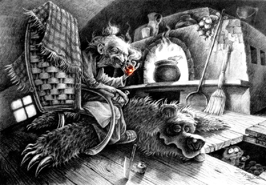Баба Маня и Медве - Моё, Рисунок, Иллюстрации, Персонажи, Маша и медведь