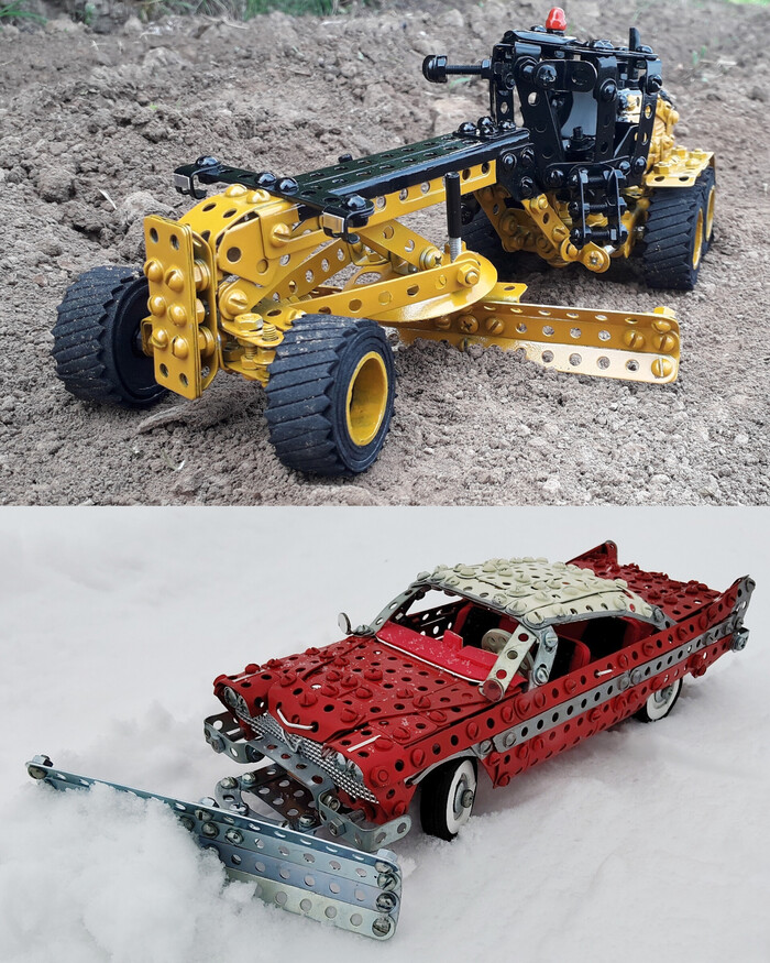 Caterpillar 16M3, Plymouth Fury из металлического конструктора, проволоки, резины и картона