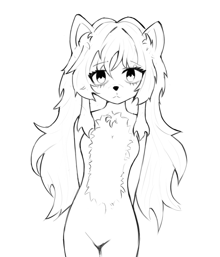 Furry fox line art sketch
