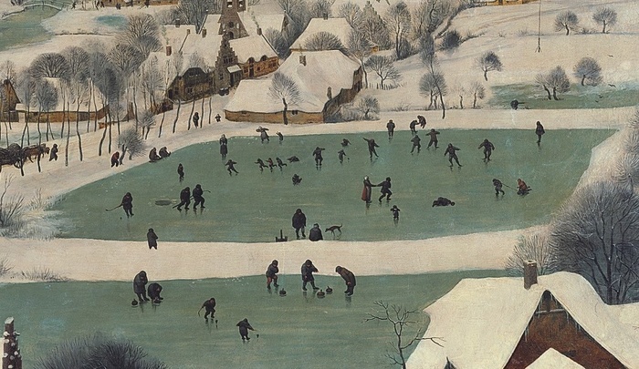 Катающиеся на льду. Фрагмент картины Питера Брейгеля Старшего «Охотники на снегу», 1565