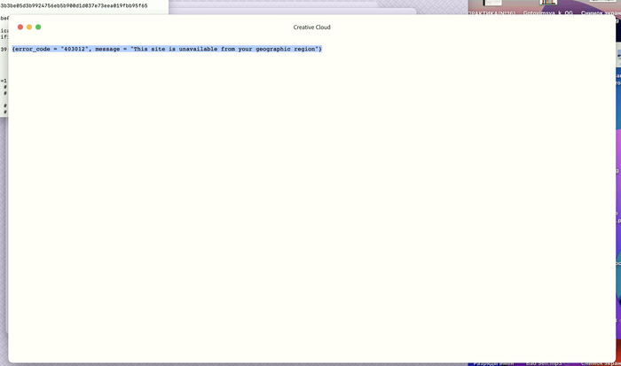 ������ {error_code = "403012", message = "This site is unavailable from your geographic region"}