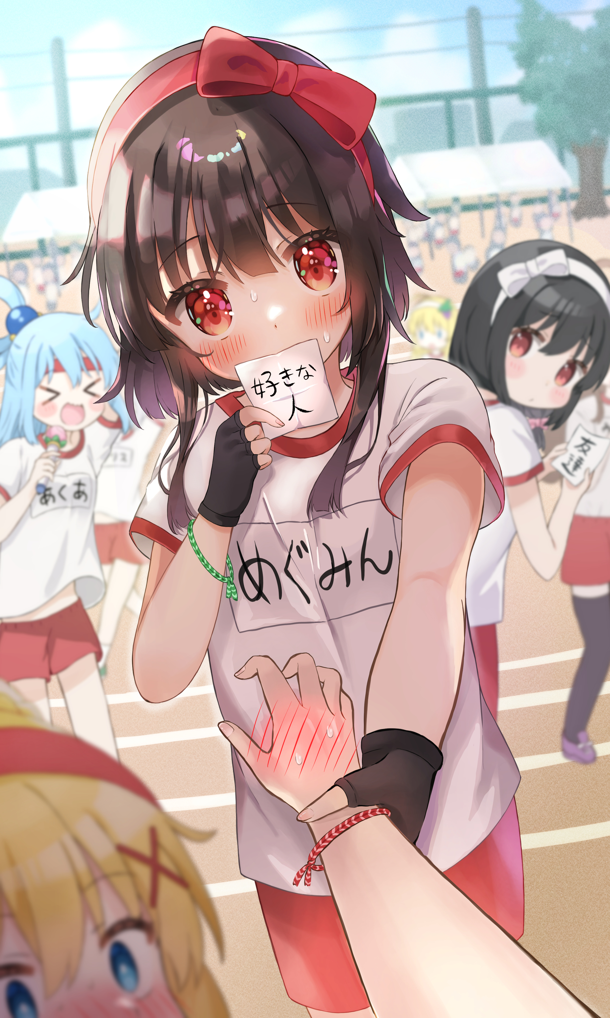 Kazuma, come with me. - Anime art, Anime, Konosuba, Megumin, Aqua, Darkness, Satou kazuma, Relay race