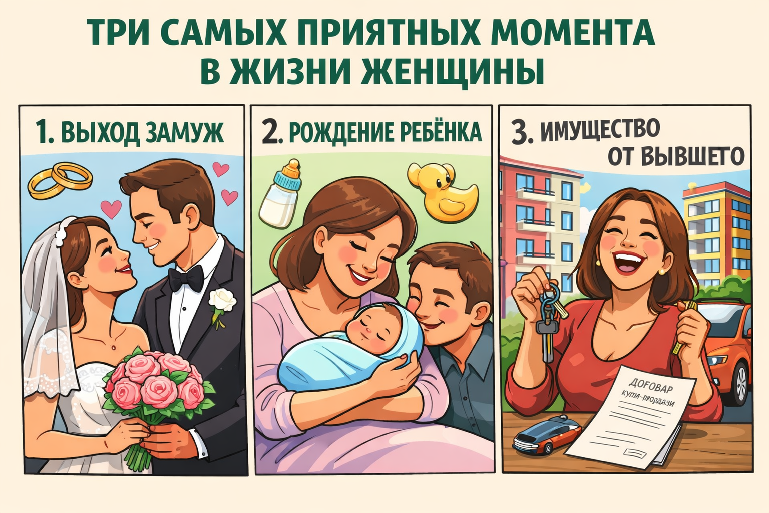 The three most pleasant moments in a woman's life - My, Neural Network Content, Men and women, Women, Relationship, Psychology, March 8 - International Women's Day