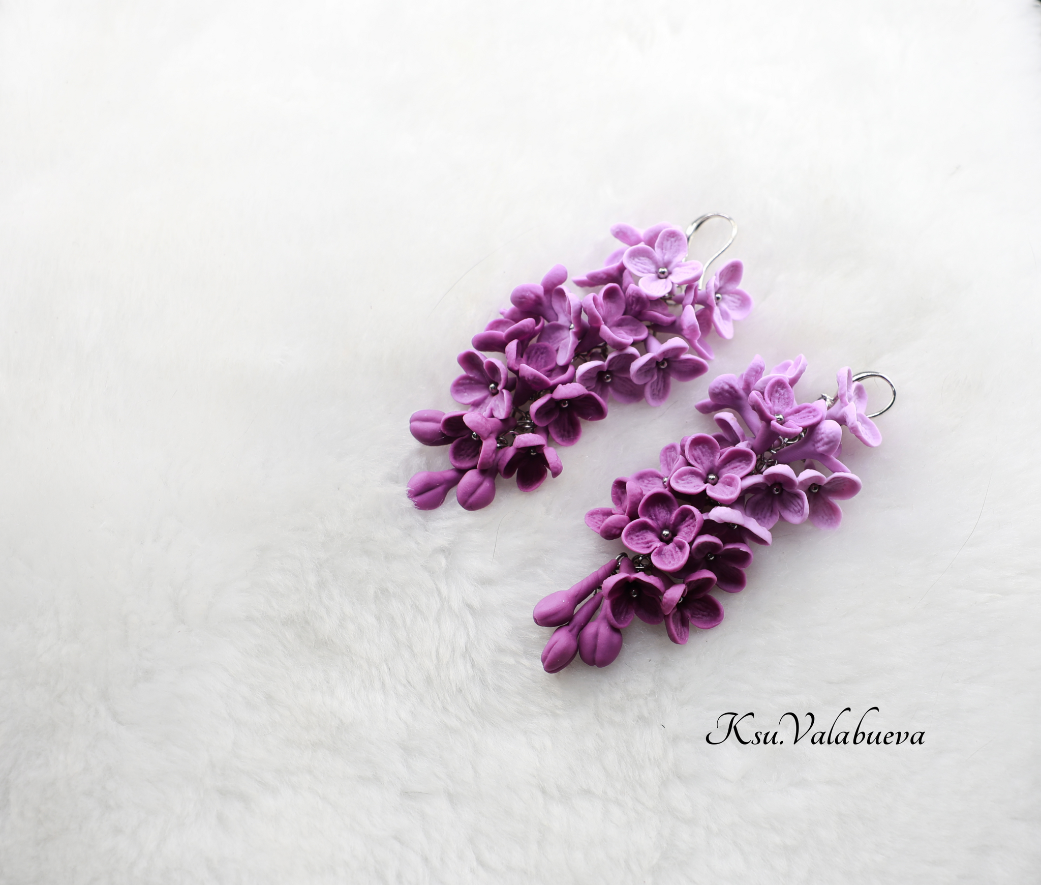 Lilac cluster earrings - Series Polymer clay earrings
, My, Polymer clay, Needlework without process, Handmade, Bijouterie, Needlework, Earrings, Lilac