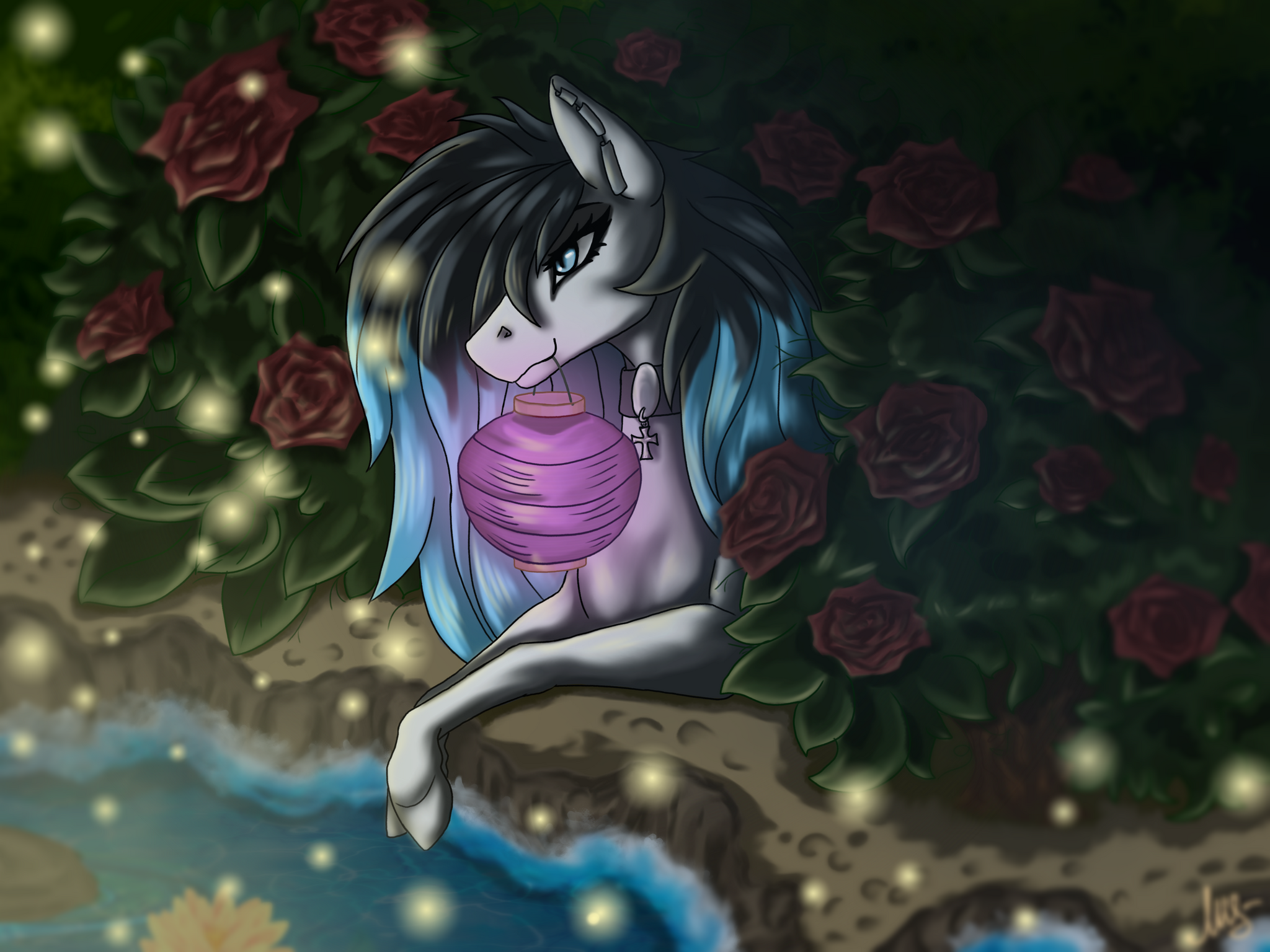 Fireflies and Roses - My, Pony, Art, Digital, Art, My little pony, Evening, the Rose, PonyArt, Ponytown (video game), Fireflies