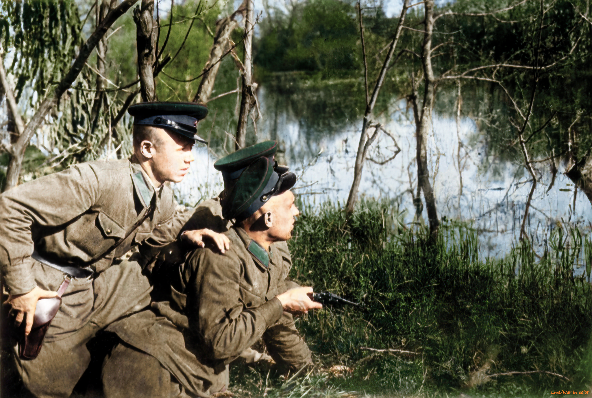 Border guards N. Levinets and V. Kramarenko at the Terespol fortification of the Brest Fortress. Colorized - My, Red Army, The Great Patriotic War, The Second World War, The soldiers, Feat, Colorization, Border guards, the USSR, The border, NKVD, Brest, Brest Fortress