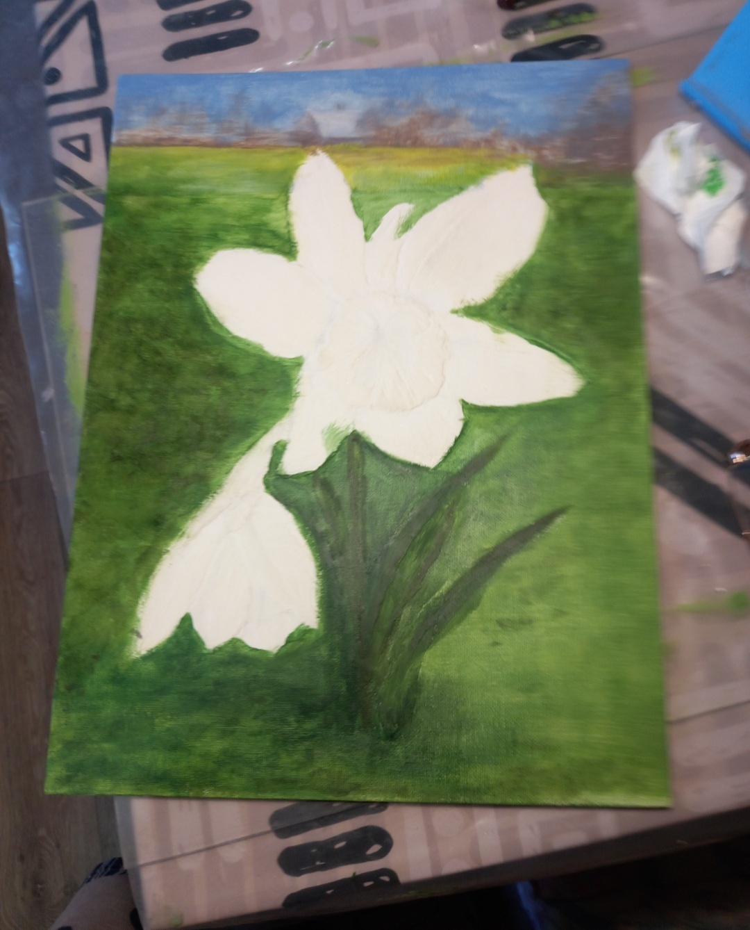 From White Relief to Bokeh: How My Narcissus Came to Life (The Process Inside) - My, Painting, Acrylic, Textures, Daffodils flowers, Creation, Creative people, Self-taught artist, Needlework with process, Painting, Author's painting, Spring, With your own hands, Longpost