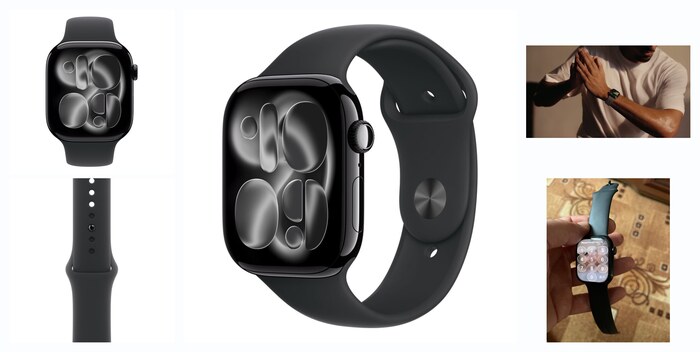 ����� ���� Apple Watch Series 11, 46mm, Jet Black Aluminum Case with Black Sport Band, M/L