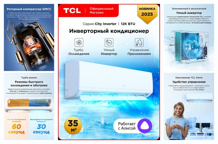 Инверторная сплит-система TCL TAC-CT12INV/R комплект, Wi-Fi, пульт ДУ, белый