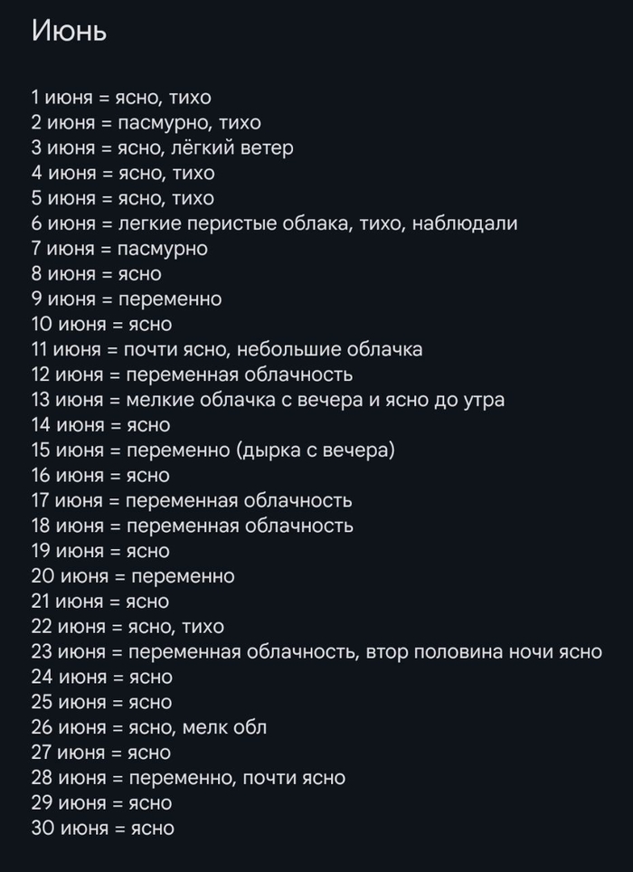 Любопытства ради стал записывать состояние неба в КрАО. Использую три основных критерия "пасмурно", "переменно", "ясно"