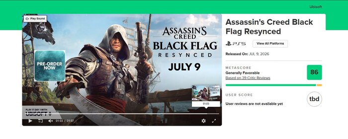 ������ Assassin's Creed Black Flag ������� 86 ������ �� Metacritic, � ������� � ����� �������� ����� ��������