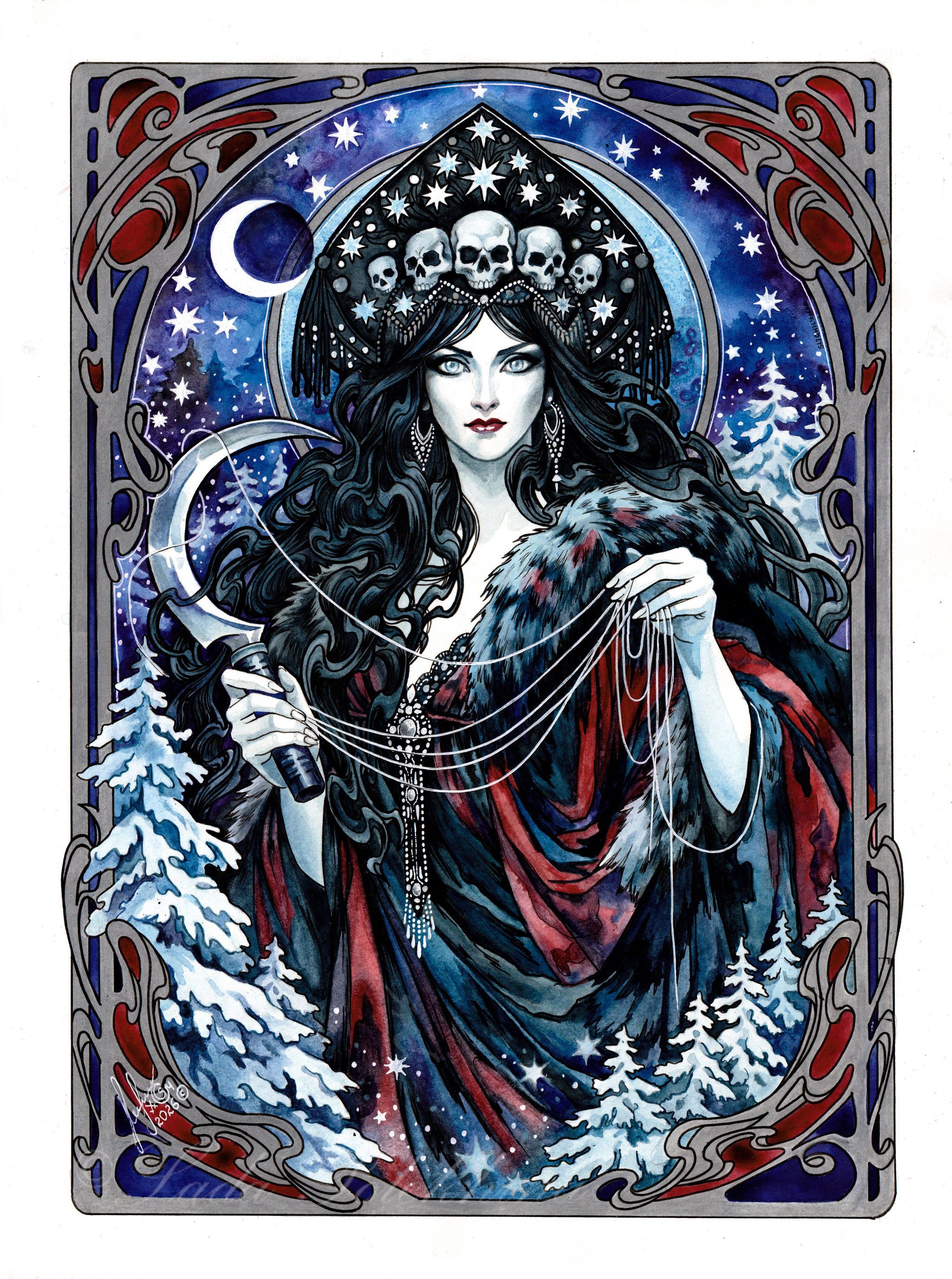 Watercolor painting. Morena - Series Authors drawings Art Nouveau and graphics, My, Traditional art, Graphics, Watercolor, Moraine, Winter, Creation, Drawing, Modern, Arnuvo