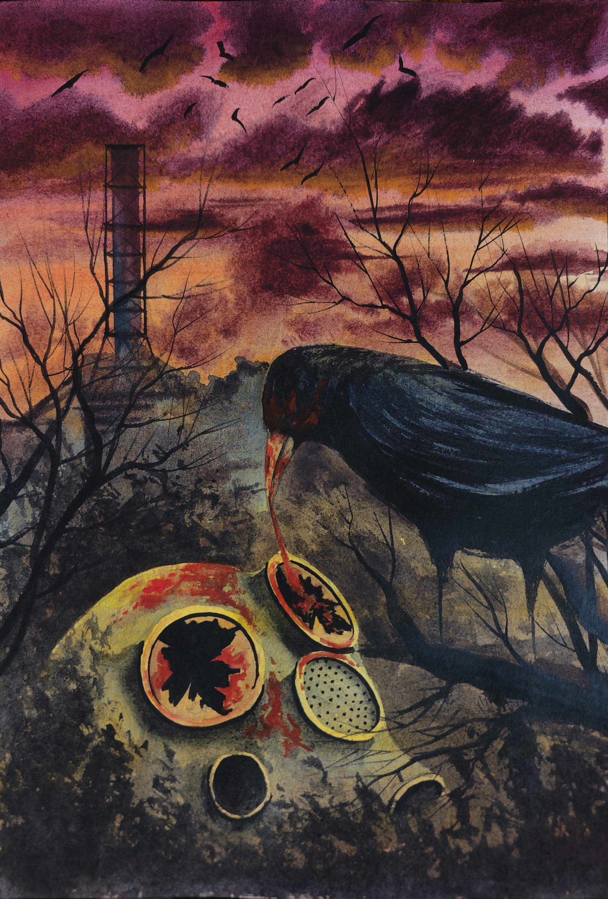 My watercolor) - My, Watercolor, Drawing, Painting, Chernobyl, Stalker, Pripyat, Landscape