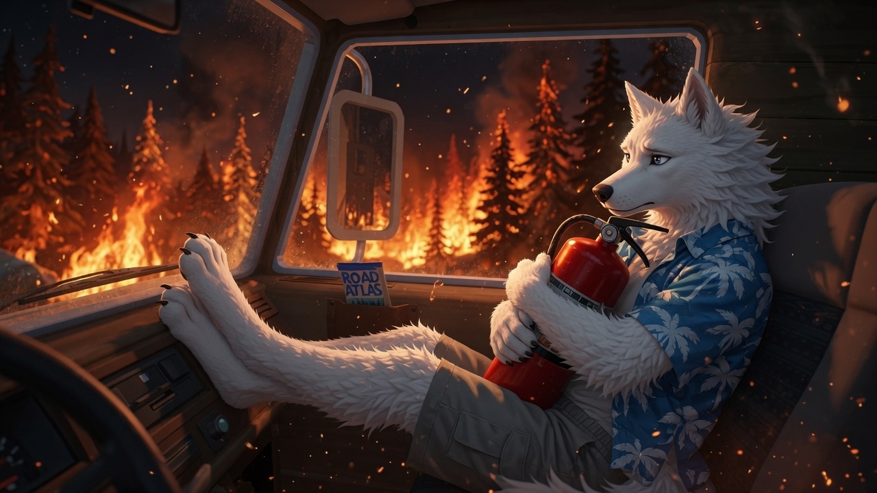 Furry art by Wolfmks #3859 for The Hangover in the RV - My, Neural Network Content, Furry, Longpost