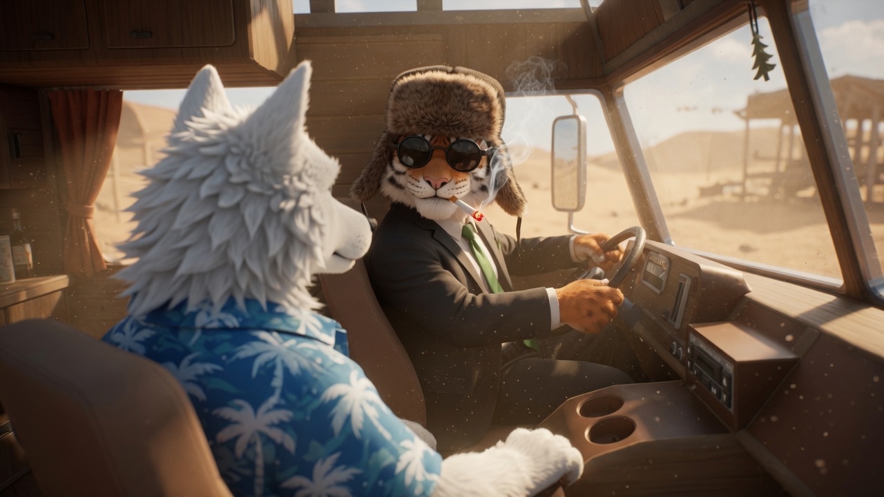 Furry art by Wolfmks #3859 for The Hangover in the RV - My, Neural Network Content, Furry, Longpost