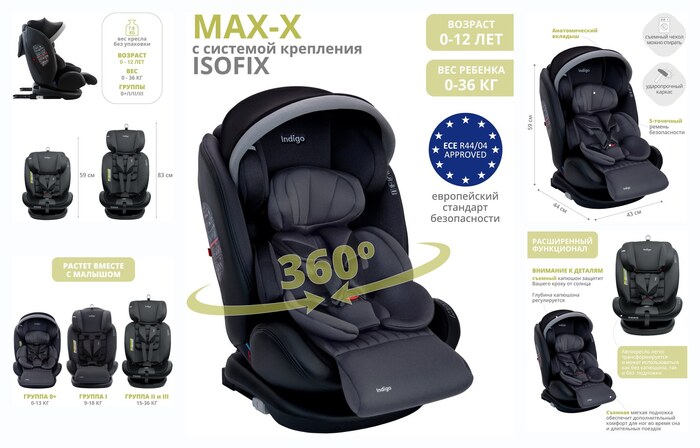 ���������� Indigo MAX-X Isofix ��������, 0-36 ��, ��. 0,1,2,3, ������