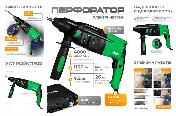 ���������� ELECTROLITE � 1100 EL ( 1100 ��, 4,2 ��, 3 ������, SDS +, ����, ����� ����� )