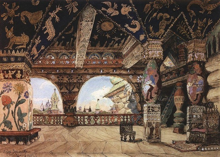 Палаты царя Берендея. Эскиз Виктора Васнецова к опере Николая Римского-Корсакова «Снегурочка». 1885 год
