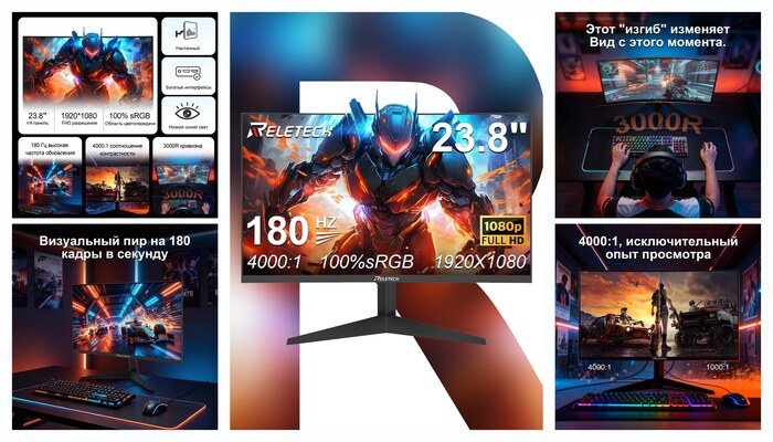 ������� ������� Reletech G25F180, 23.8 ″, 180 ��, 1920x1080, ���������, HDMI + DP, FreeSync, ��� ����, ��� ����������